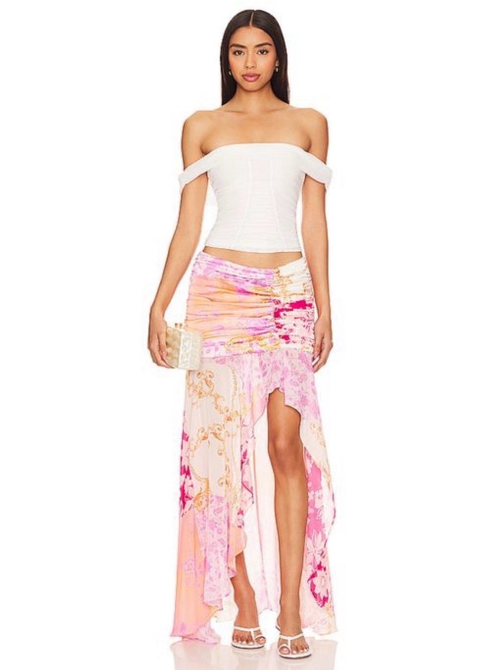 NWOT MAJORELLE Pink & Peach Floral High-Low Maxi Skirt
